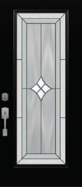Black steel door with decorative glass